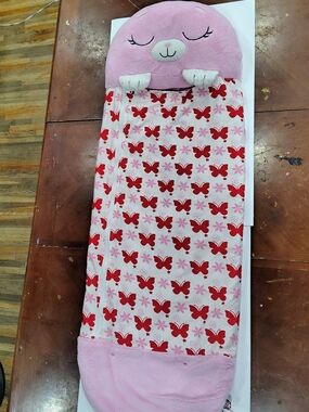 Kids Pink Cat Butterfly Happy Nappers Sleeping Bag, Plush Pillow
